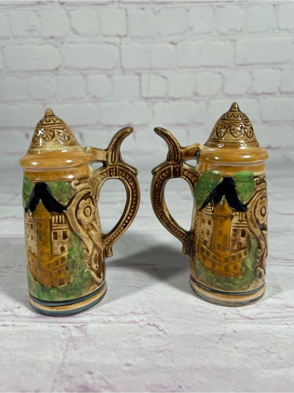 Vintage Switzerland Ceramic Beer Stein Salt and Pepper Shaker Pair